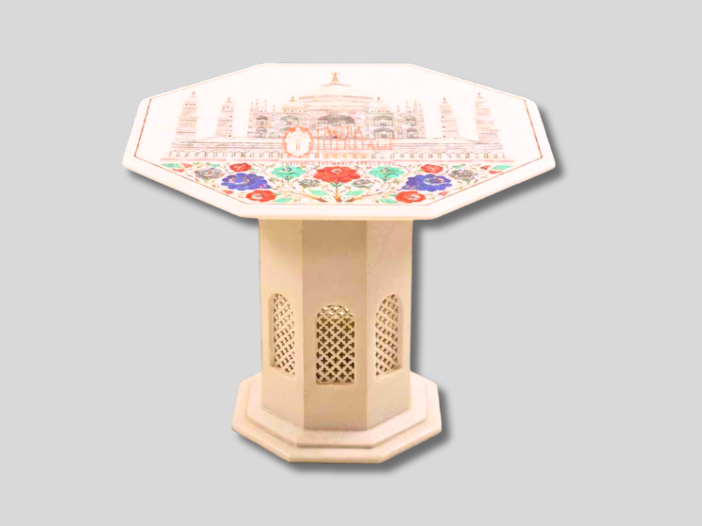 Marble White Taj Mahal Mop Stone Art Table Top